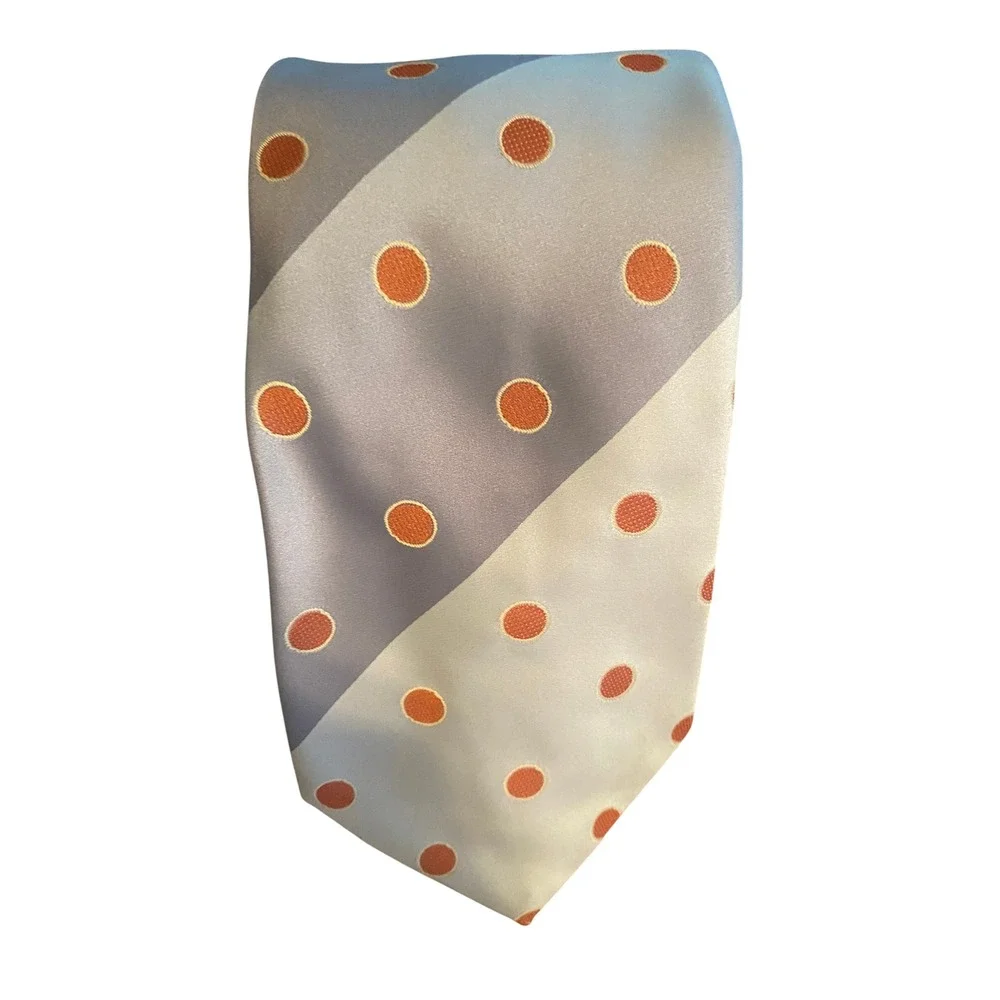 Vogue Italia Mens Silk Tie Blue Orange Polka Dot Geometric Diagonal Stripe‎